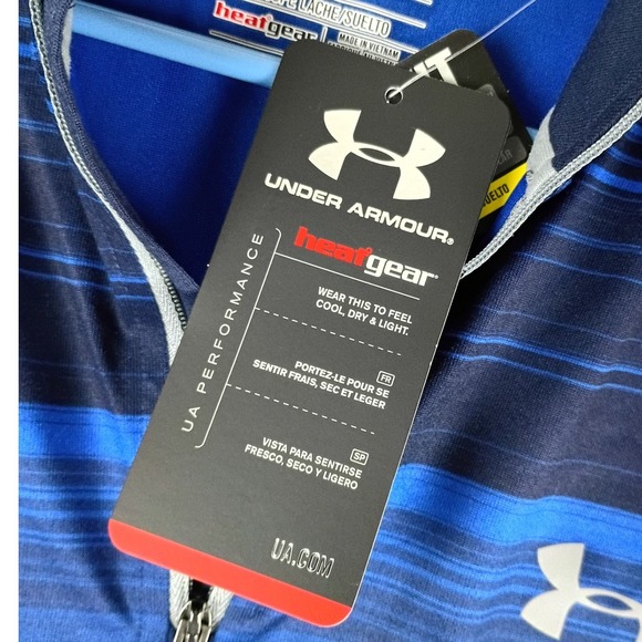 Under Armour Loose Pullover Mens M Blue Striped HeatGear 1/4 Zip Performance - Picture 5 of 9